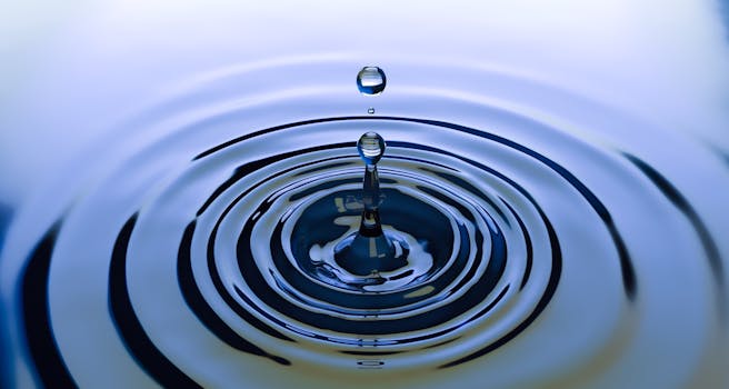A stunning close-up of a water droplet creating ripples on a smooth water surface, capturing nature's simplicity.